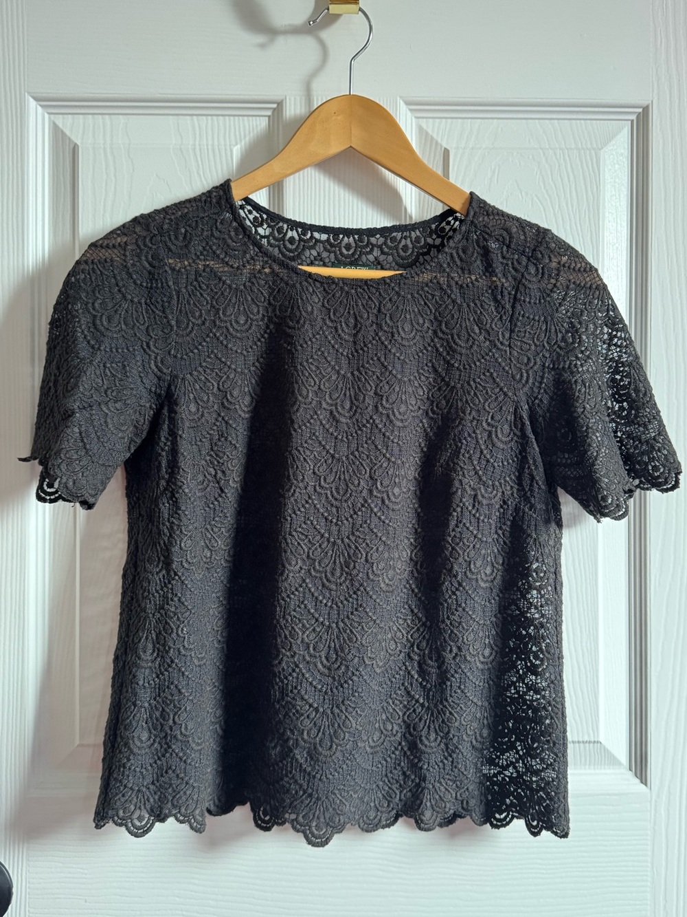 🤎J. Crew 🤎 Gray Lace Scallop Crop Shirt (XXS, fits like XS)